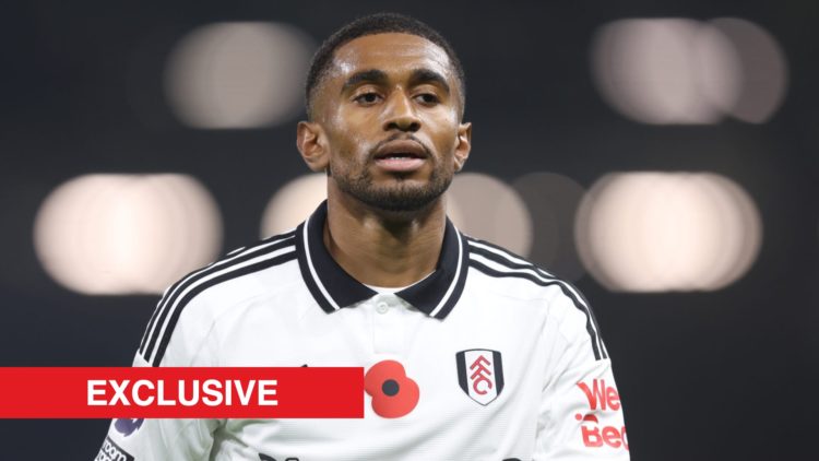 Fulham's Reiss Nelson during the Premier League match between Fulham FC and Brentford FC at Craven Cottage, with Arsenal Insider exclusive banner.
