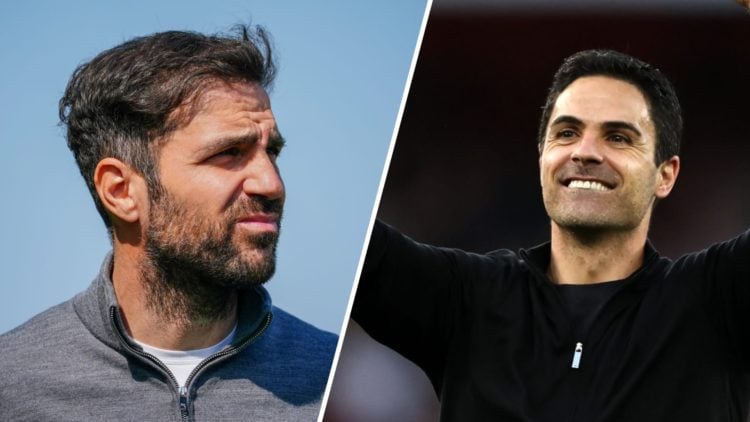 Split image of Cesc Fabregas looking on during a Como game and Mikel Arteta celebrating after an Arsenal win