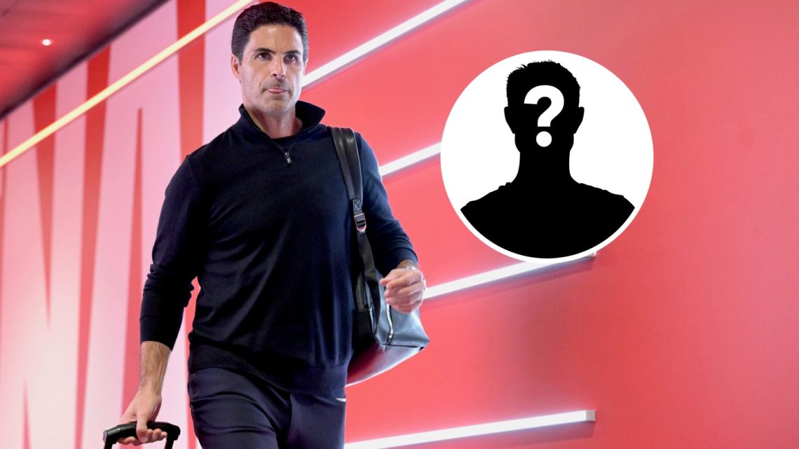 Arsenal manager Mikel Arteta with inset of mystery silhouette