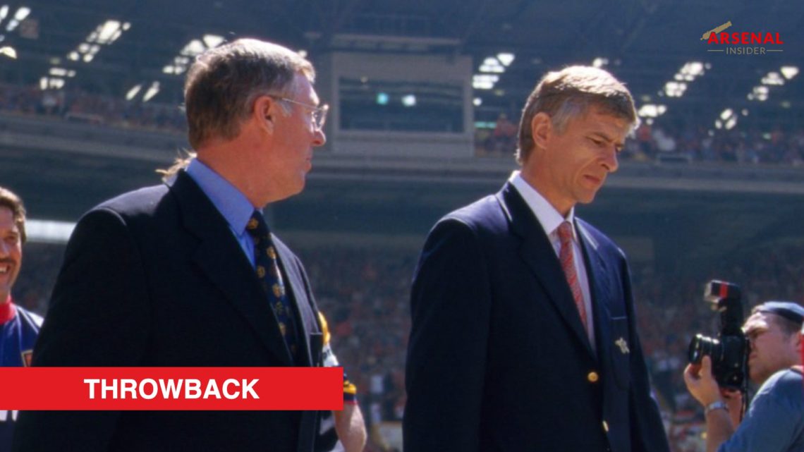 Alex Ferguson and Arsene Wenger lead out Arsenal and Manchester United in the 1998 Charity Shield.