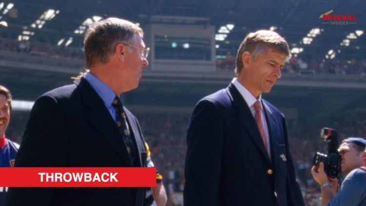 Alex Ferguson and Arsene Wenger lead out Arsenal and Manchester United in the 1998 Charity Shield.