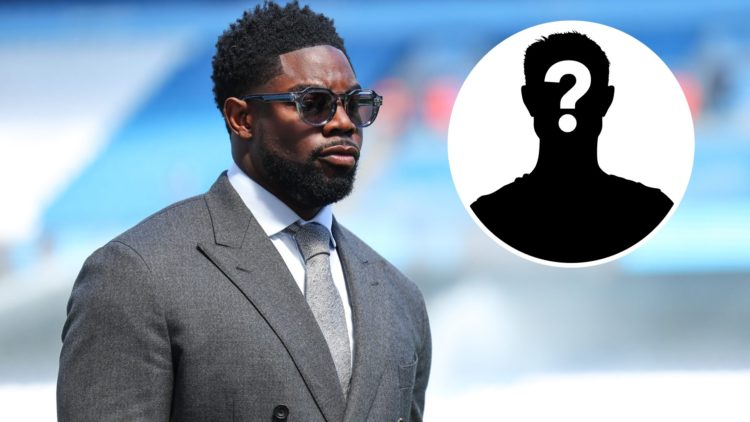 Micah Richards presenting for Sky Sports ahead of the Premier League match between Manchester City and West Ham United at Etihad Stadium, with myst...