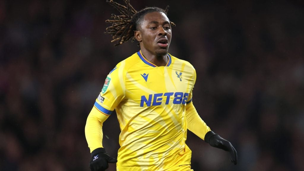 Eberechi Eze of Crystal Palace during the Carabao Cup Quarter Final match between Arsenal and Crystal Palace at Emirates Stadium, with mystery player inset.