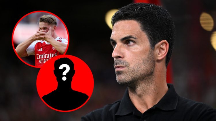 Mikel Arteta during the Pre-Season Friendly between Arsenal and Newcastle United, inset, mystery icon and Viktor Gyokeres during the pre-season fri...