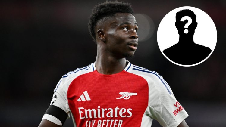 Bukayo Saka of Arsenal looks on during the UEFA Champions League 2024/25 Semi Final First Leg match between Arsenal FC and Paris Saint-Germain at E...