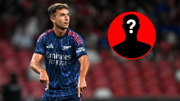 Martin Zubimendi during the Pre-Season Friendly match between Arsenal and AC Milan, inset, mystery icon.