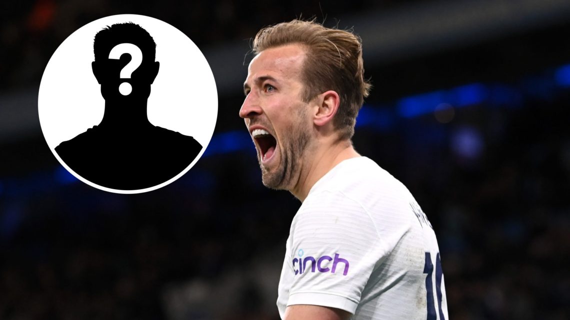 Harry Kane of Tottenham Hotspur celebrates after scoring their side's third goal during the Premier League match between Manchester City and Totten...