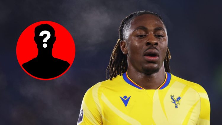 Eberechi Eze during the Premier League match between Leicester City and Crystal Palace, inset, mystery icon.