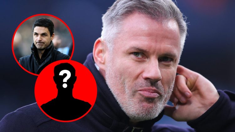 Sky Sports pundit Jamie Carragher during the Premier League match between Manchester City and Liverpool, inset, Mikel Arteta prior to the Premier L...