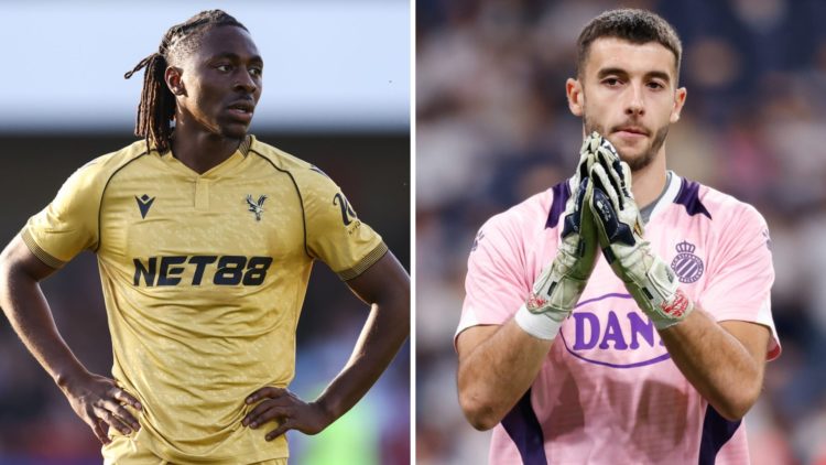 Eberechi Eze of Crystal Palace during the pre-season friendly match between Crawley Town and Crystal Palace at Broadfield Stadium (L), Joan Garcia ...