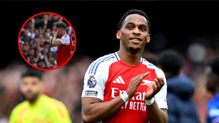 Jurrien Timber after the Premier League match between Arsenal and Chelsea, inset, Viktor Gyokeres during the pre-season friendly football match bet...