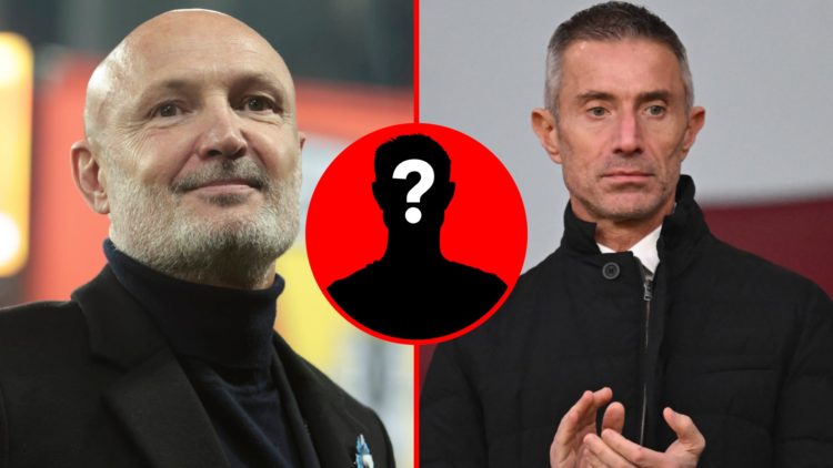 Split image of (L) Frank Leboeuf before the Ligue 1 match between RC Lens and Olympique de Marseille and (R) Andrea Berta, Sporting Director of Ars...