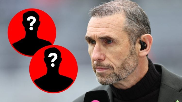 Martin Keown, working as a pundit of TNT Sports during the Premier League match between Newcastle United and Arsenal, insets, mystery icons.