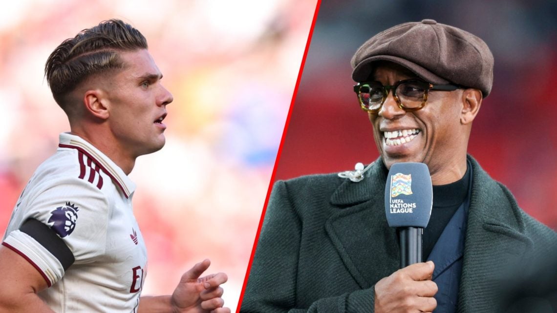 Split image of (L) Viktor Gyokeres during the Premier League match between Manchester United and Arsenal and (R) Ian Wright before the UEFA Nations...