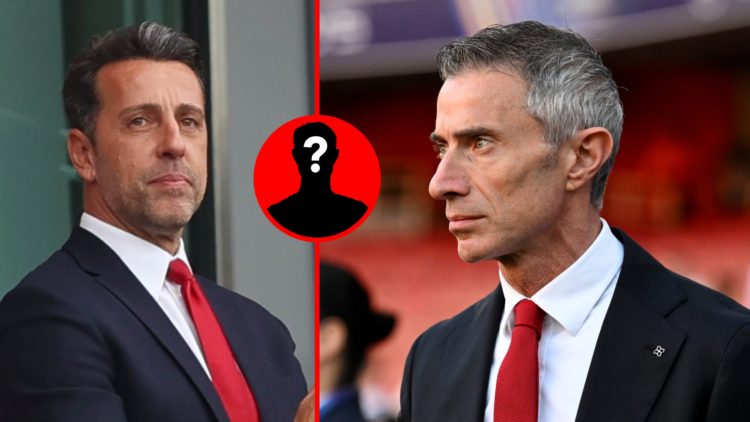 Split image of (L) Edu Gaspar during the pre-season friendly match between Arsenal and Bayer 04 Leverkusen and (R) Andrea Berta prior to the UEFA C...