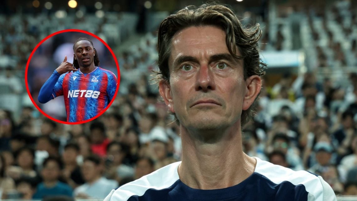 Thomas Frank prior to the Pre-Season Friendly match between Tottenham Hotspur and Newcastle United, inset, Eberechi Eze during the Premier League m...