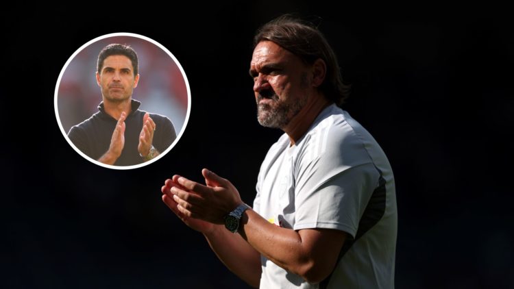 Leeds United manager Daniel Farke with inset of Arsenal manager Mikel Arteta