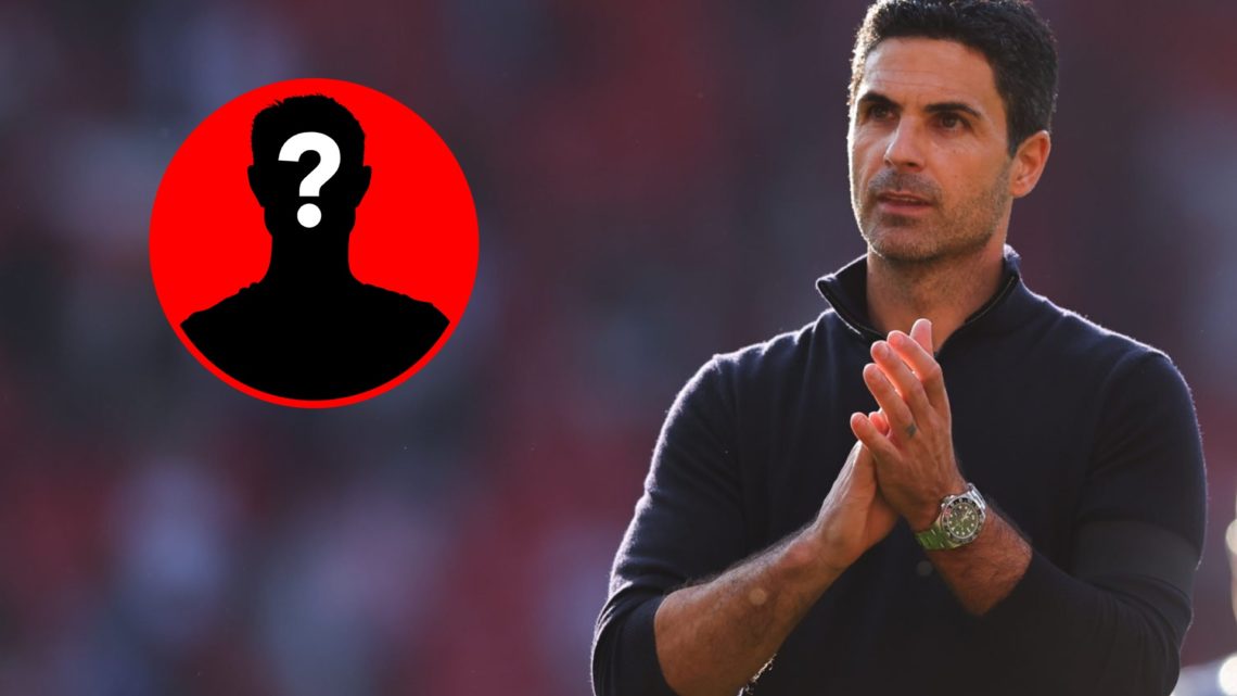 An image of Mikel Arteta applauding after an Arsenal game alongside a mystery player inset