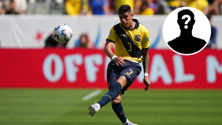 Piero Hincapie of Ecuador kicks the ball during the CONMEBOL Copa America 2024 Group B match between Ecuador and Venezuela at Levi's Stadium, with ...