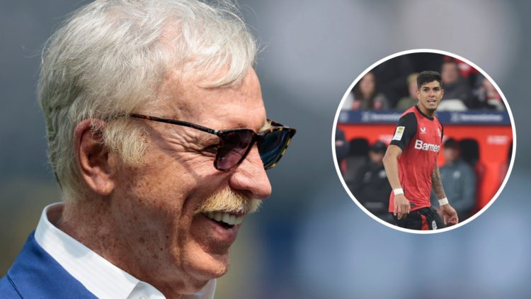 A split image featuring Arsenal owner Stan Kroenke alongside Piero Hincapie