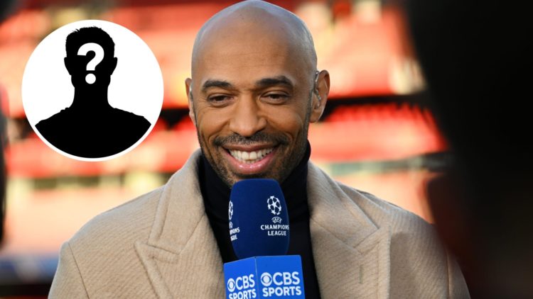 Thierry Henry reacts whilst speaking for CBS Sports prior to the UEFA Champions League 2024/25 Quarter Final First Leg match between Arsenal FC and...