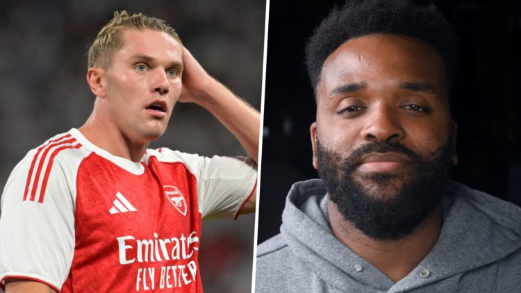 Viktor Gyokeres of Arsenal reacts during the Pre-Season Friendly match between Arsenal and Tottenham Hotspur at Kai Tak Sports Park (L), Darren Ben...