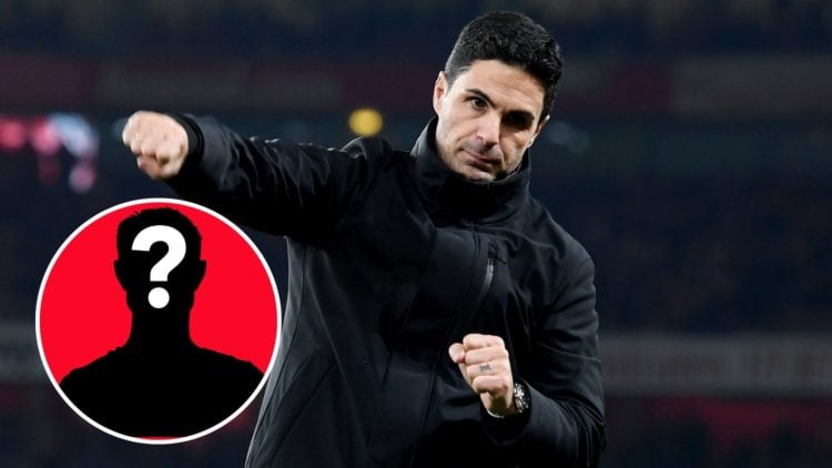 Image of Mikel Arteta, Manager of Arsenal, celebrates after the Premier League match between Arsenal FC and Newcastle United, inset of a mystery pl...