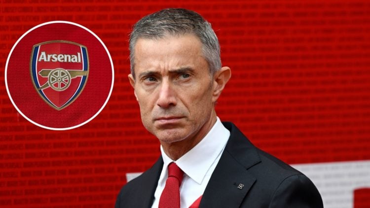 Image of Arsenal sporting director, Andrea Berta arrives at the stadium prior to the Premier League match between Liverpool and Arsenal, inset of A...