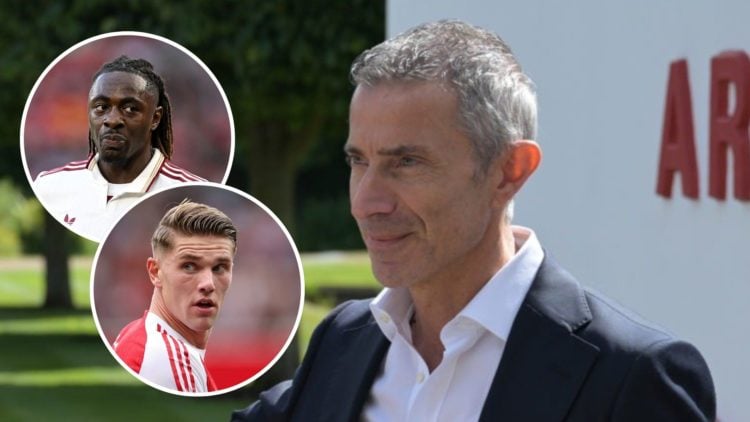 Image of Arsenal Sporting Director Andrea Berta at Sobha Realty Training Centre, insets of Eberechi Eze of Arsenal reacts during the Premier League...