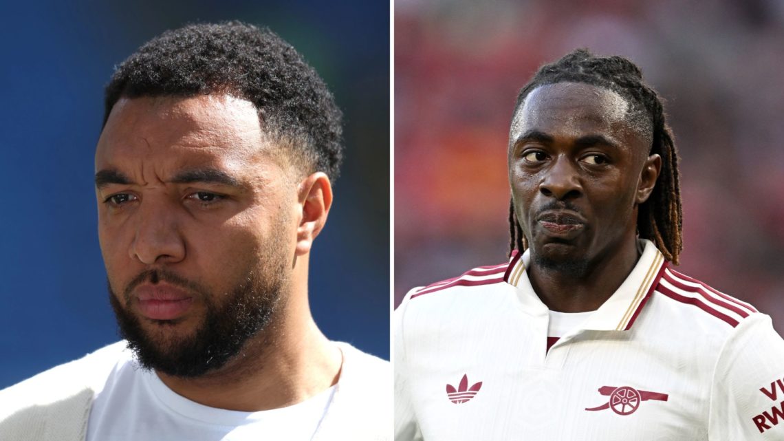 Split Image of SKY Sports pundit Troy Deeney before the Sky Bet Championship match between Coventry City FC and Middlesbrough, Eberechi Eze of Arse...