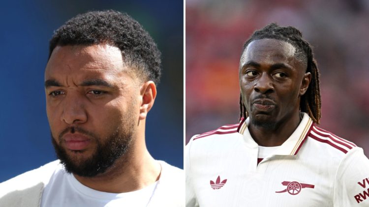 Split Image of SKY Sports pundit Troy Deeney before the Sky Bet Championship match between Coventry City FC and Middlesbrough, Eberechi Eze of Arse...