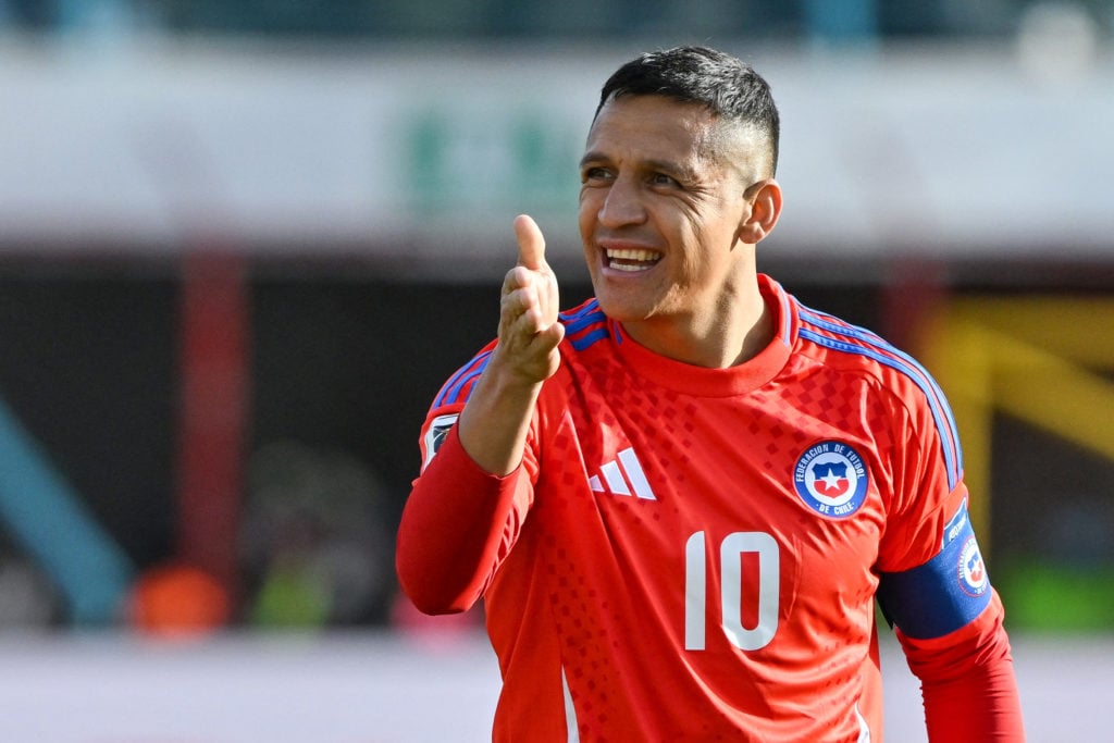 Alexis Sanchez gestures during a World Cup qualifier for Chile against Bolivia