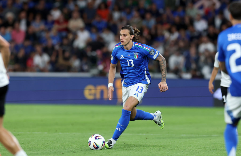 Riccardo Calafiori of Italy during the FIFA World Cup 2026 qualifier match between Italy and Estonia at Stadio di Bergamo on September 5, 2025 in Bergamo, Italy.