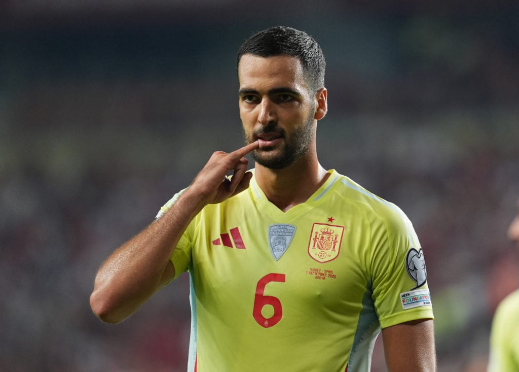 Mikel Merino (6) of Spain celebrates after scoring a goal during the 2026 FIFA World Cup European Qualifiers Group E second match between Turkiye and Spain.