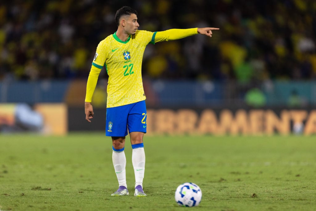 Gabriel Martinelli of Brazil gestures during the match between Brazil and Chile.