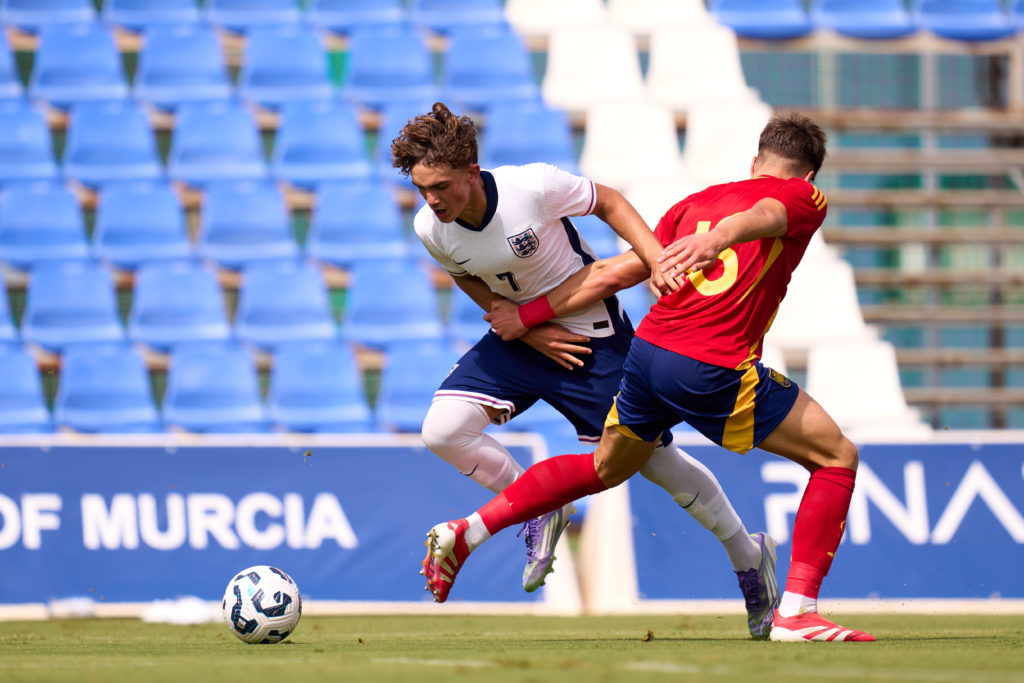Max Dowman in action for England vs Spain for the under-19s