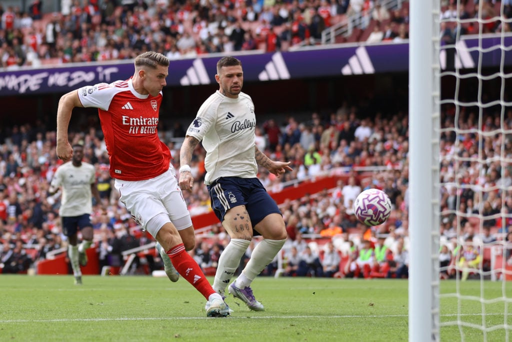 Viktor Gyokeres scores during Arsenal v Nottingham Forest in the Premier League clash.