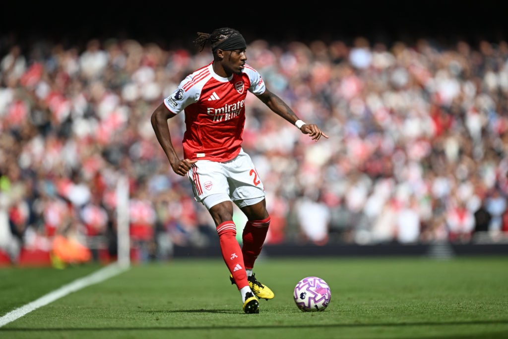 Noni Madueke in action during Arsenal v Nottingham Forest in the Premier League clash.