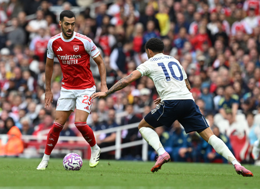 Mikel Merino in action during Arsenal v Nottingham Forest in the Premier League clash.