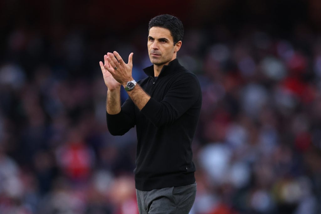 Mikel Arteta manager / head coach of Arsenal applauds during the Premier League match between Arsenal and Manchester City at Emirates Stadium.
