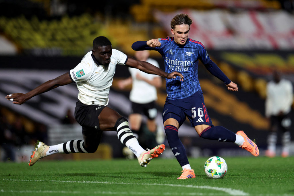 Max Dowman in action during Port Vale v Arsenal in the Carabao Cup clash.