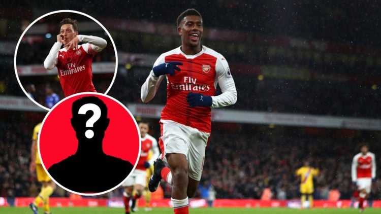 Image of Alex Iwobi of Arsenal celebrates after scoring his team's second goal during the Premier League match between Arsenal and Crystal Palace, ...