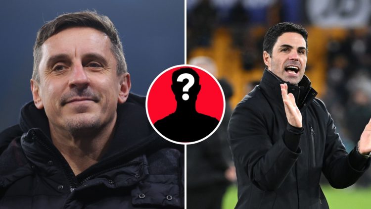 Split Image of Pundit Gary Neville during the Barclays Women's Super League match between Manchester City and Manchester United, Mikel Arteta, Mana...