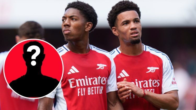 Image of Myles Lewis-Skelly and Ethan Nwaneri of Arsenal look on after the pre-season friendly match between Arsenal and Olympique Lyonnais, inset ...