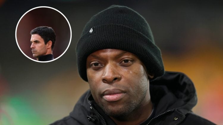 Image of ESPN commentator Nedum Onuoha looks on during the Emirates FA Cup Third Round Replay between Wolverhampton Wanderers and Liverpool, inset ...