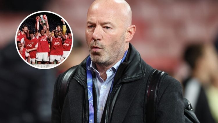 Alan Shearer with inset of Arsenal's 1997/98 FA Cup-winning team