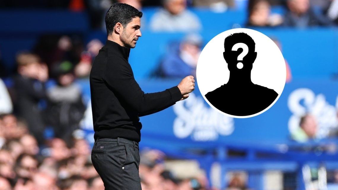 Arsenal manager Mikel Arteta with inset of mystery silhouette