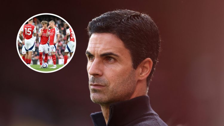 Arsenal manager Mikel Arteta with inset of Arsenal players including Oleksandr Zinchenko
