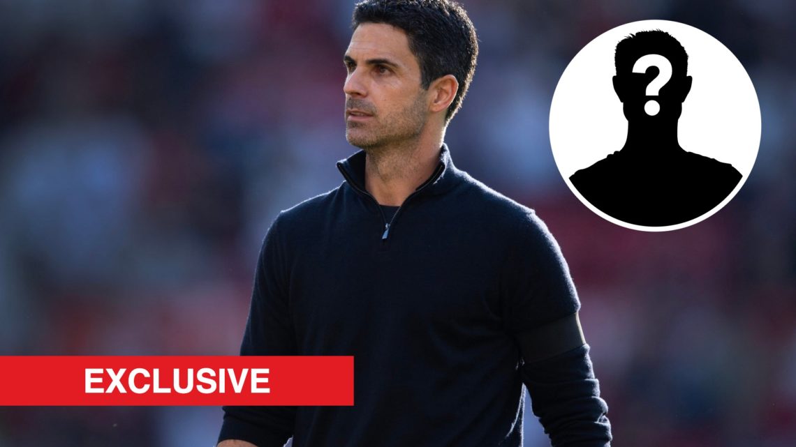 Arsenal manager Mikel Arteta during the Premier League match between Manchester United and Arsenal, with mystery player inset and Arsenal Insider E...