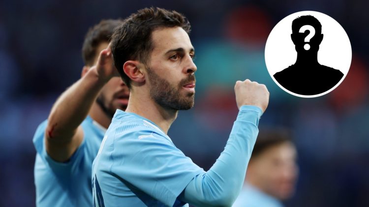 Bernardo Silva of Manchester City celebrates scoring his team's first goal during the Emirates FA Cup Semi Final match between Manchester City and ...